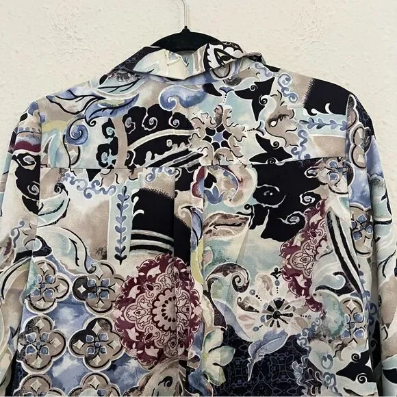 Chicos Mystic Mix Geneva BoHo Silky Shirt Blouse Button Down Paisley Size Small - Picture 7 of 9